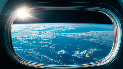 A breathtaking view of Earth as seen from a passenger spaceship window.