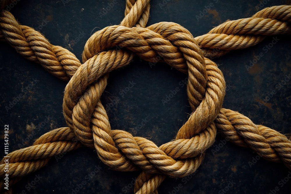 Poster intertwined ropes forming a unified circle symbolizing corporate connection and business team unity