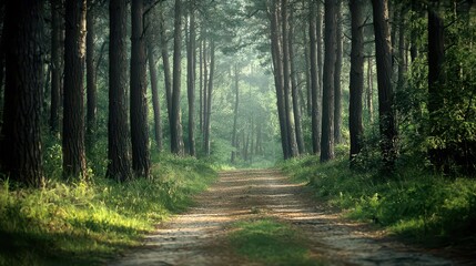 Obraz premium Serene Woodland Path in Autumn. Tranquility and Beauty of Nature concept