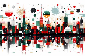 ​Sudan Independence Day. Dramatic skyline of a city illuminated by national flag-inspired colors with artistic textures and fireworks.