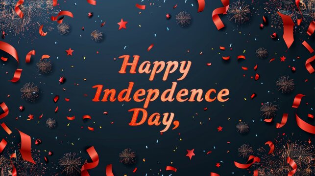 ​Sudan Independence Day.​ Bold and festive graphic featuring "Happy Independence Day" text with ribbons, fireworks, and stars on a dark background.