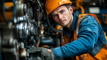Industrial Worker Inspecting Complex Machinery Equipment