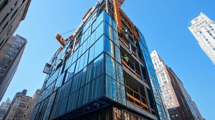 Modern Skyscraper Under Construction Reflecting Cityscape