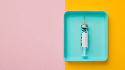 Obraz premium vaccine vial and syringe on colorful tray, symbolizing health and safety