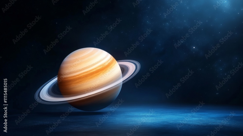 Poster 3d rendering of saturn with colorful rings against space background