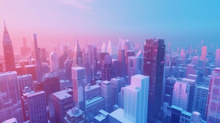 Fototapeta premium Cityscape at Dawn, A Digital Metropolis