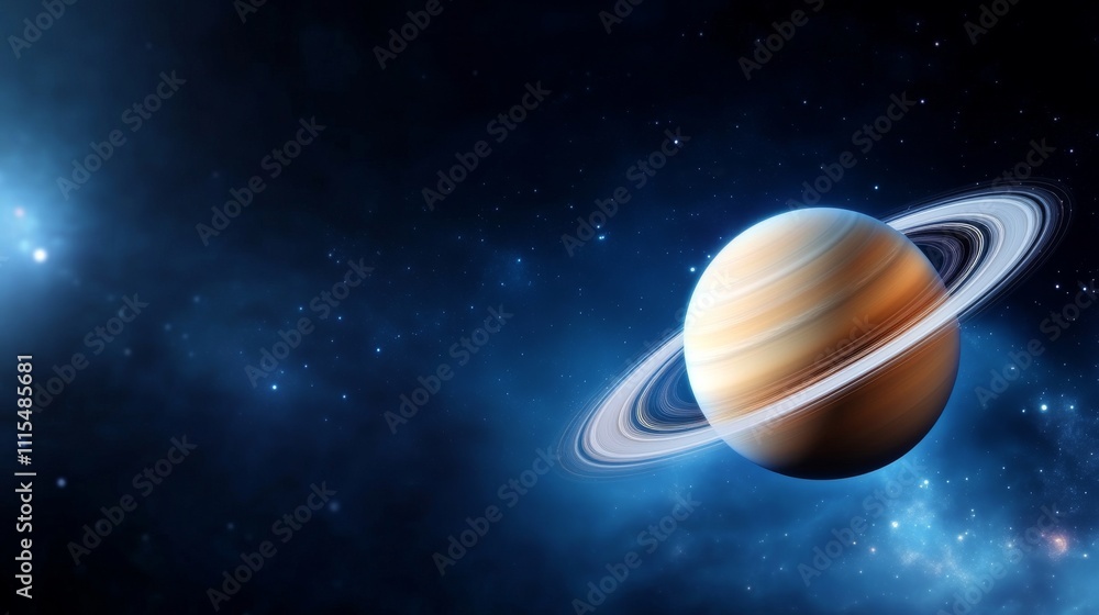 Poster stunning 3d saturn in space with empty colorful background