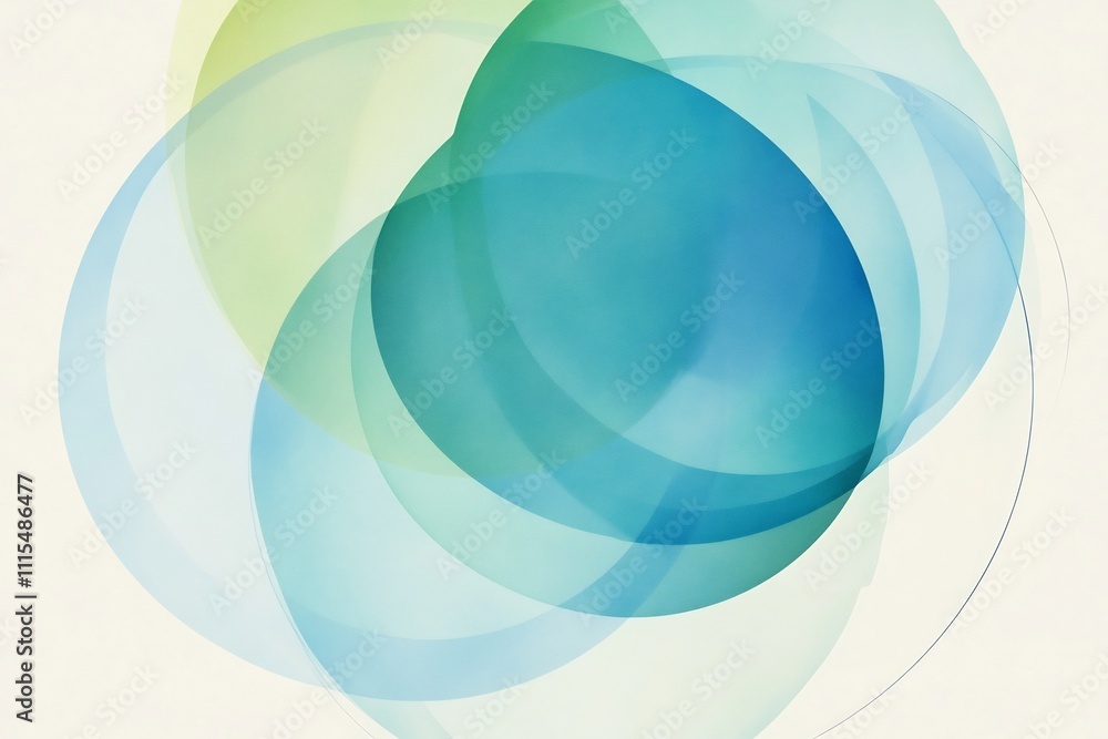 Poster overlapping gradient circles in soft blue and green tones geometric transparency and minimal design