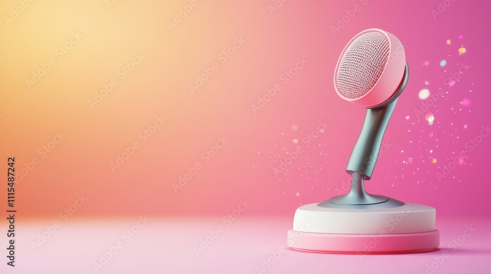Poster 3d model of a retro microphone on a colorful background