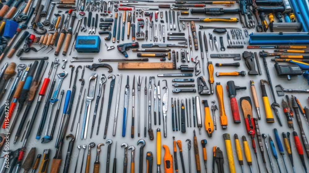 Poster a collection of various hand tools organized neatly for easy access and identification.