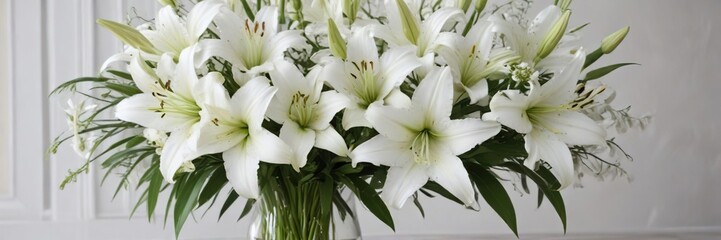 Fototapeta premium Bouquet of white lilies and daisies in a elegant vase, daisies, lilies, flowers
