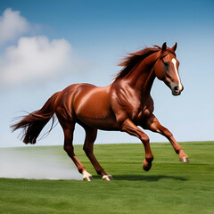 Obraz premium A majestic chestnut brown horse with a shiny