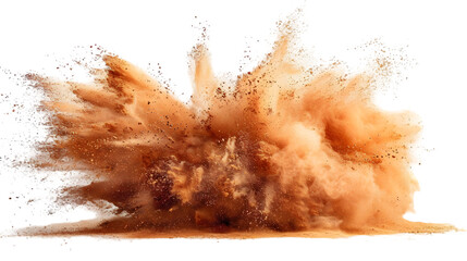 Brown, Gold, Golden colours powder exploding isolated on a transparent background