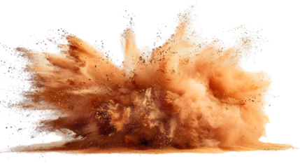 Brown, Gold, Golden colours powder exploding isolated on a transparent background