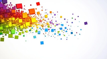 Abstract colorful cubes scattering on white background.