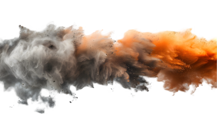 Brown, Grey, Orange colours powder exploding isolated on a transparent background