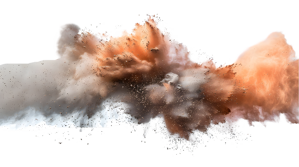 Brown, Grey, Silver colours powder exploding isolated on a transparent background