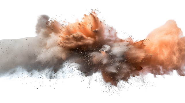 Brown, Grey, Silver colours powder exploding isolated on a transparent background