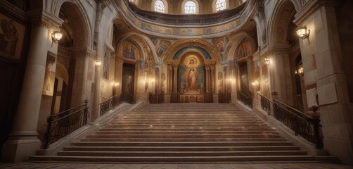 Obraz premium Grand staircase of Christus Pantokrator Mosaic Church, church, Sicily