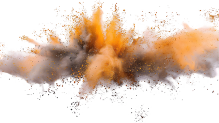Brown, Grey, Yellow colours powder exploding isolated on a transparent background