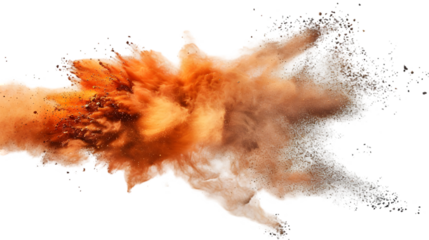 Brown, Orange, Silver colours powder exploding isolated on a transparent background