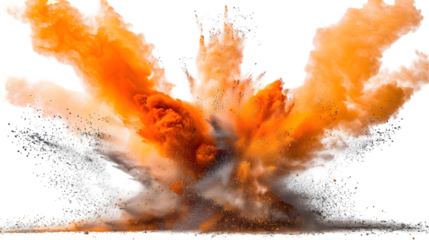 Brown, Orange, Silver colours powder exploding isolated on a transparent background