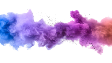 Brown, Purple, Blue colours powder exploding isolated on a transparent background