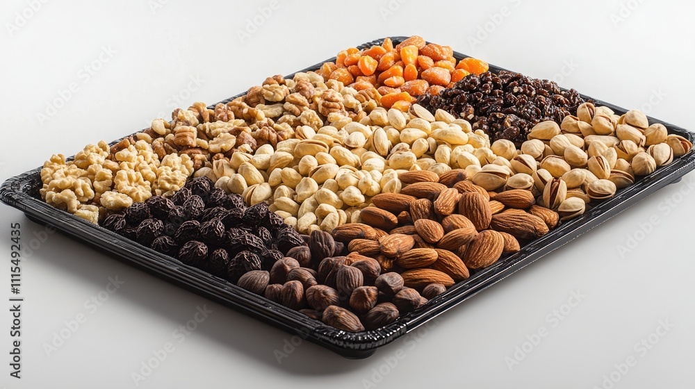 Poster a variety of nuts arranged on a tray, providing a visually appealing option for those seeking health