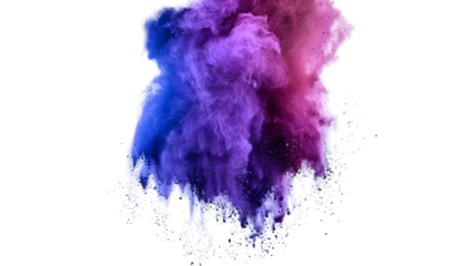 Brown, Purple, Blue colours powder exploding isolated on a transparent background