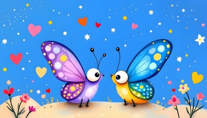 Fototapeta premium Cute Butterfly Couple Art Print Romantic Valentine Decor