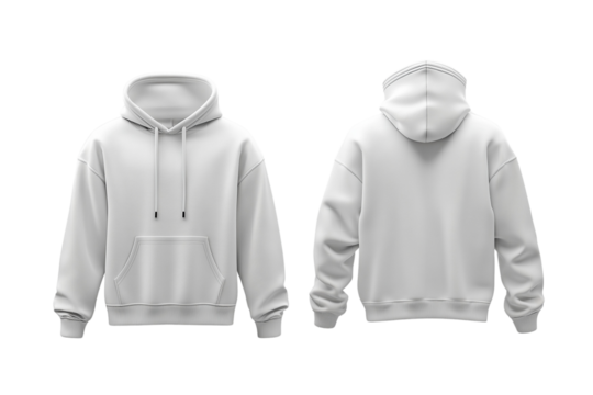white hoodies are shown in a row, with the hoods up