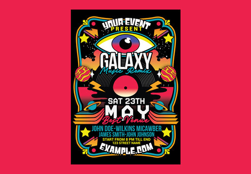 Retro Disco Galaxy Electro Party Flayer