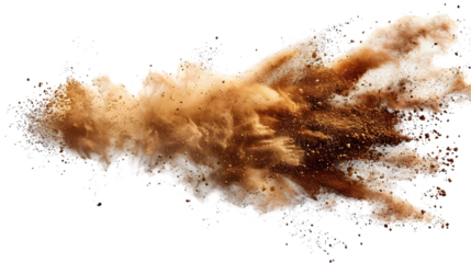 Brown, White, Gold colours powder exploding isolated on a transparent background