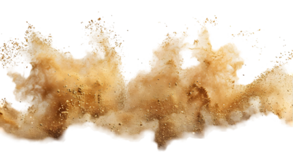 Brown, White, Gold colours powder exploding isolated on a transparent background