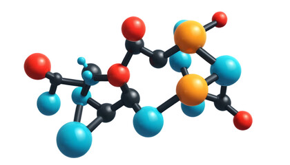 Colorful 3D molecular model representing chemical structure and interaction on white background
