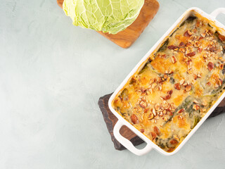 Baked squash and savoy cabbage casserole vegetarian lasagna