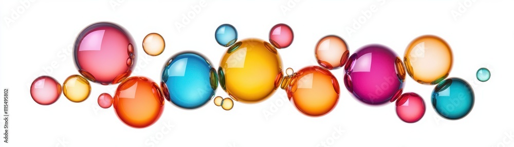 Poster a colorful arrangement of bubbles in various sizes and hues, creating a vibrant and lively atmospher