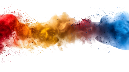 DarkRed, Blue, Golden colours powder exploding isolated on a transparent background
