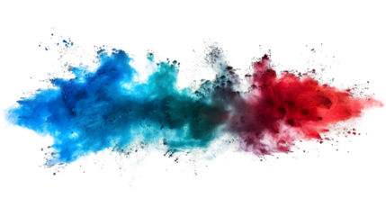 DarkRed, Blue, Green colours powder exploding isolated on a transparent background