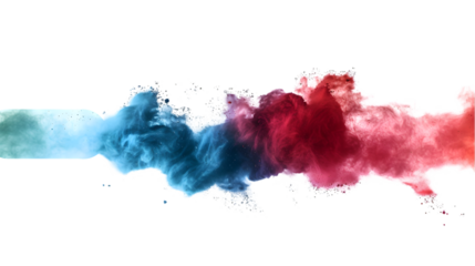 DarkRed, Blue, Green colours powder exploding isolated on a transparent background