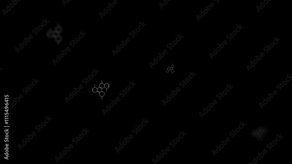 Aufkleber digital abstract green molecular structure on black background art with floating hexagons