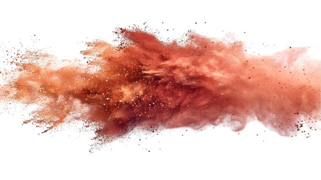 DarkRed, Brown, Gold colours powder exploding isolated on a transparent background