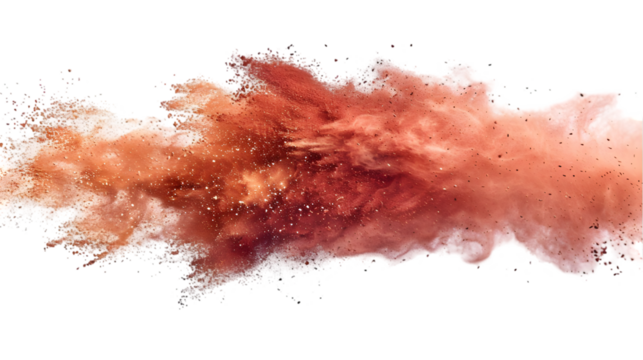 DarkRed, Brown, Gold colours powder exploding isolated on a transparent background