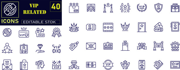 Set of VIP Related Vector Line Icons.