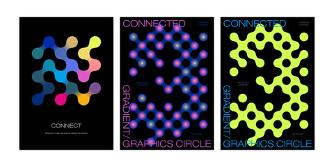 Abstract futuristic poster set, connected balls circle shape. Science and technology. Modern vector cover stock illustration. Molecule graphic design colorful logo dna water drop abstract dot