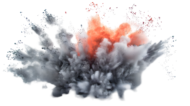 DarkRed, Grey, Silver colours powder exploding isolated on a transparent background