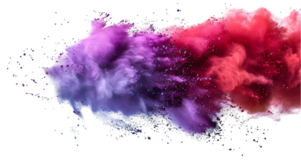 DarkRed, Purple, Green colours powder exploding isolated on a transparent background