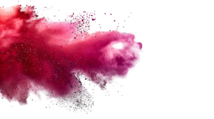 DarkRed, Purple, White colours powder exploding isolated on a transparent background