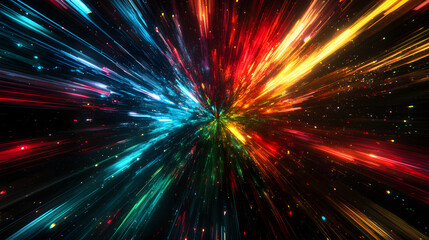 Fototapeta premium Colorful burst of light and energy in a vibrant cosmic background during a digital art exhibition