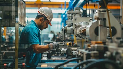 Fototapeta premium Production of Safety equipment at the factory, modern technologies 